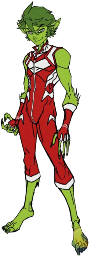 Beast Boy, Jonboy Meyers 2016 Rebirth design, classic comic red/white color scheme
