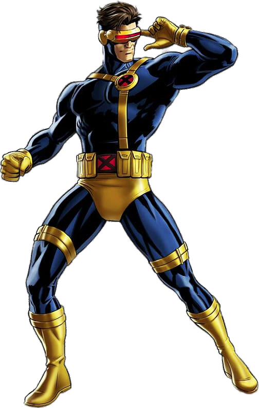 Cyclops, Classic blue/yellow comic uniform with exposed hair, visor and X harness