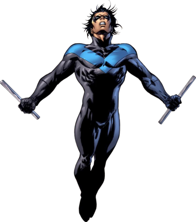Nightwing, Dick Grayson, classic blue-chevron costume