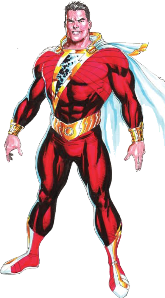 Shazam, New 52 comic interpretation of the classic red/gold suit and white cape